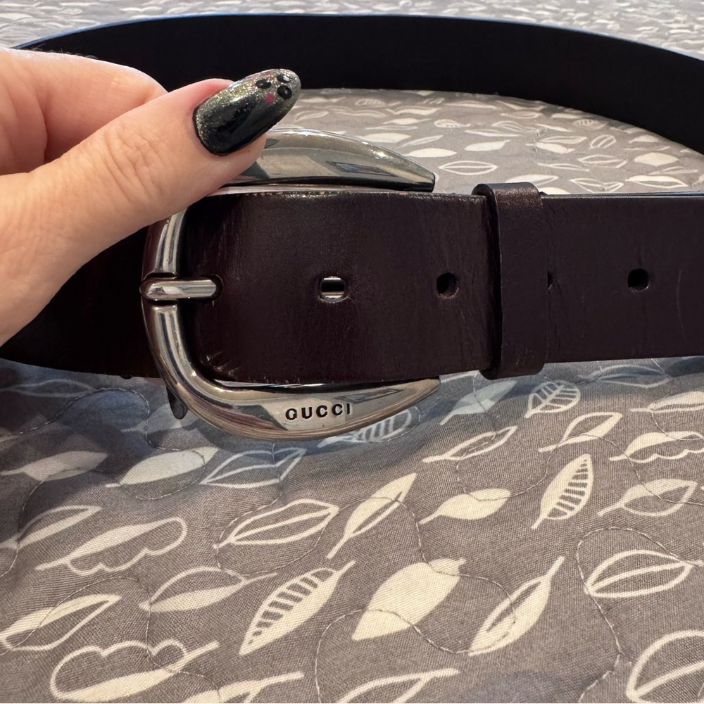 GUCCI Brown Leather Belt with Silver Buckle, size 38 - Picture 5 of 11